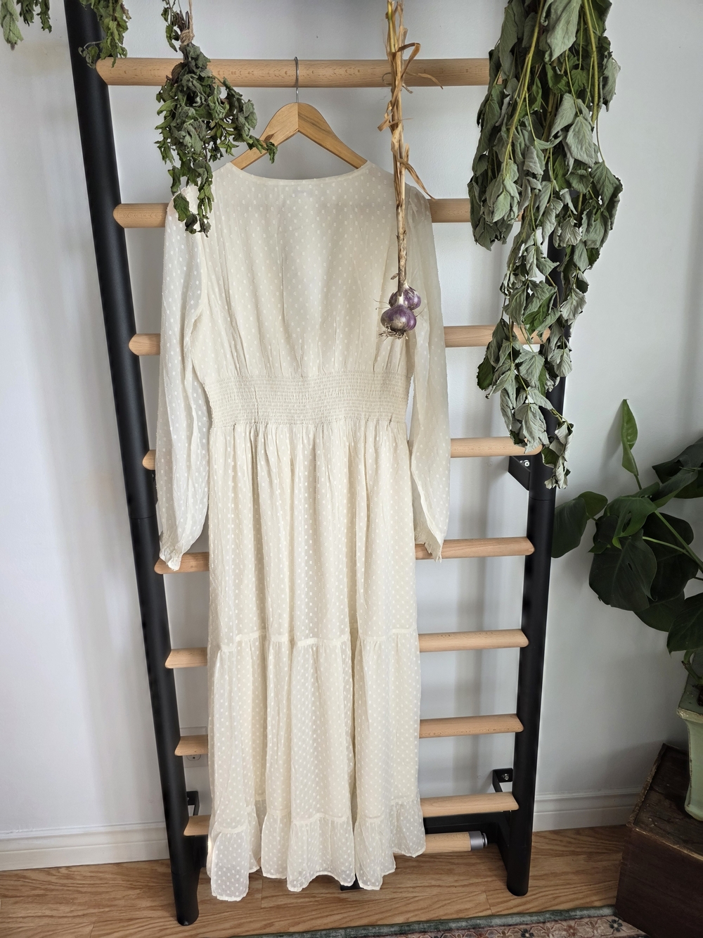 NWT Patrons of Peace Cream Long Sleeve Swiss Dot Maxi Dress - Picture 3 of 6